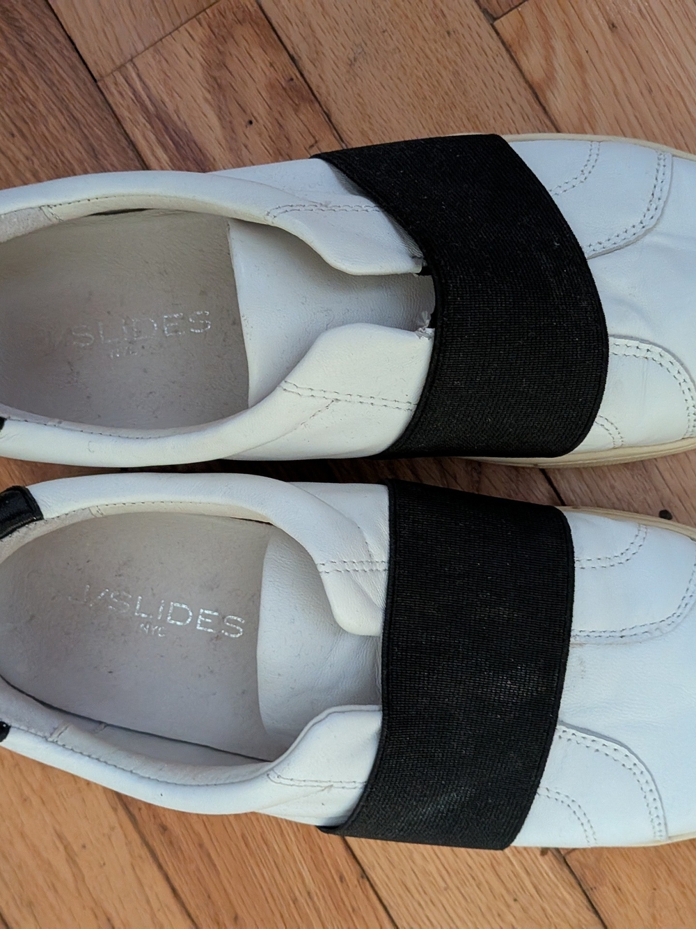 J Slides White Sneakers (Soles Visible)